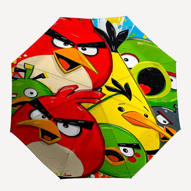 

1pc Angry Birds Automatic Open/Close Folding Umbrella, Windproof 8 Rib Construction, Lightweight Travel Umbrella for Women/Men 14