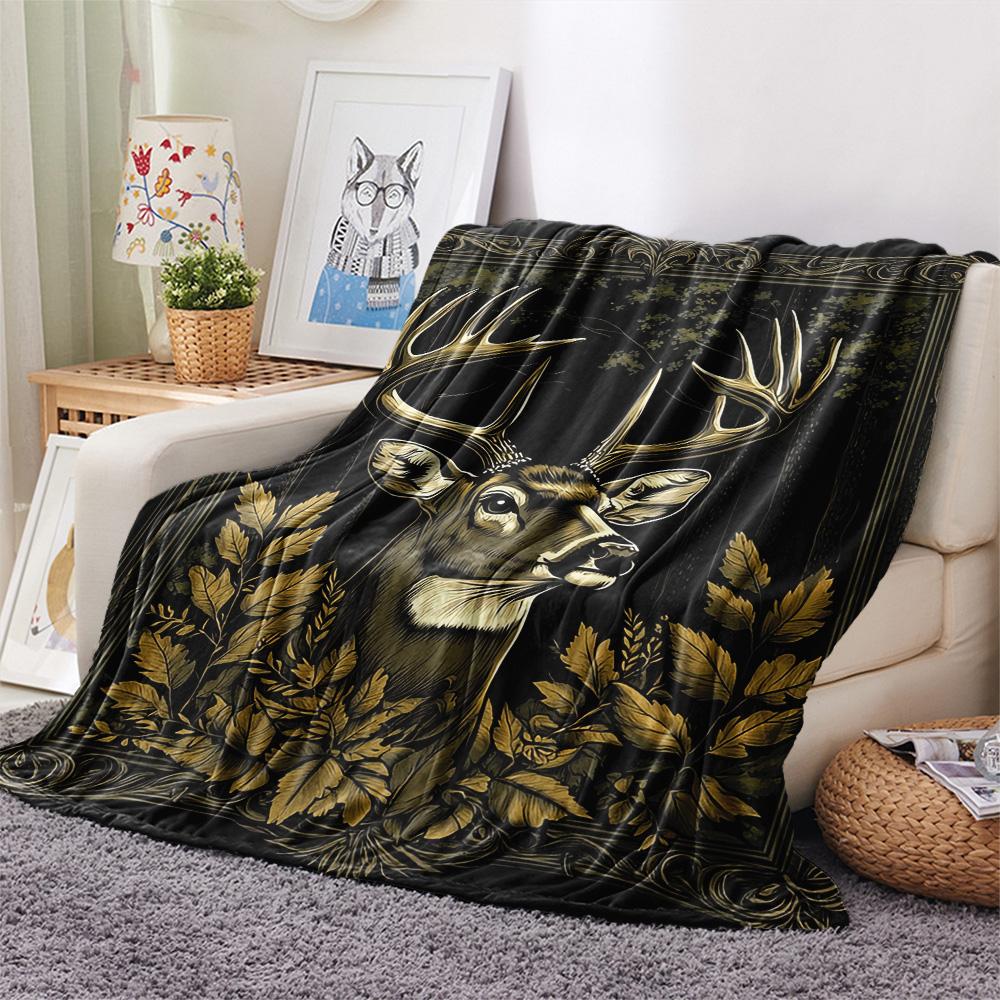 Deer Print Flannel Blanket, High Quality Comfortable for All Seasons, Home Decor, Warmth and Comfort, Perfect for Christmas Gifts