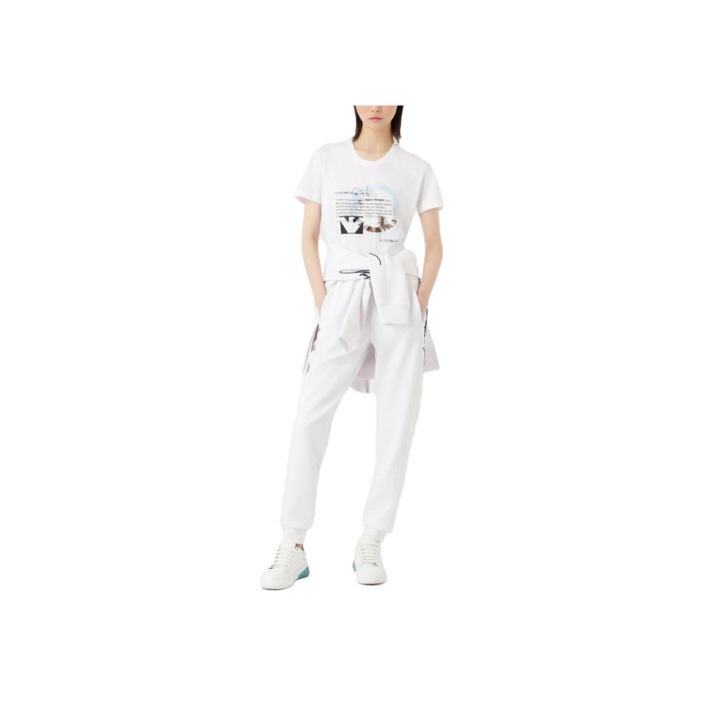 Emporio Armani Solid Color Letter Pattern Printed Round Neck Short Sleeve T-Shirt Women Tops White 3R2T7A2-JQ4Z1-0100