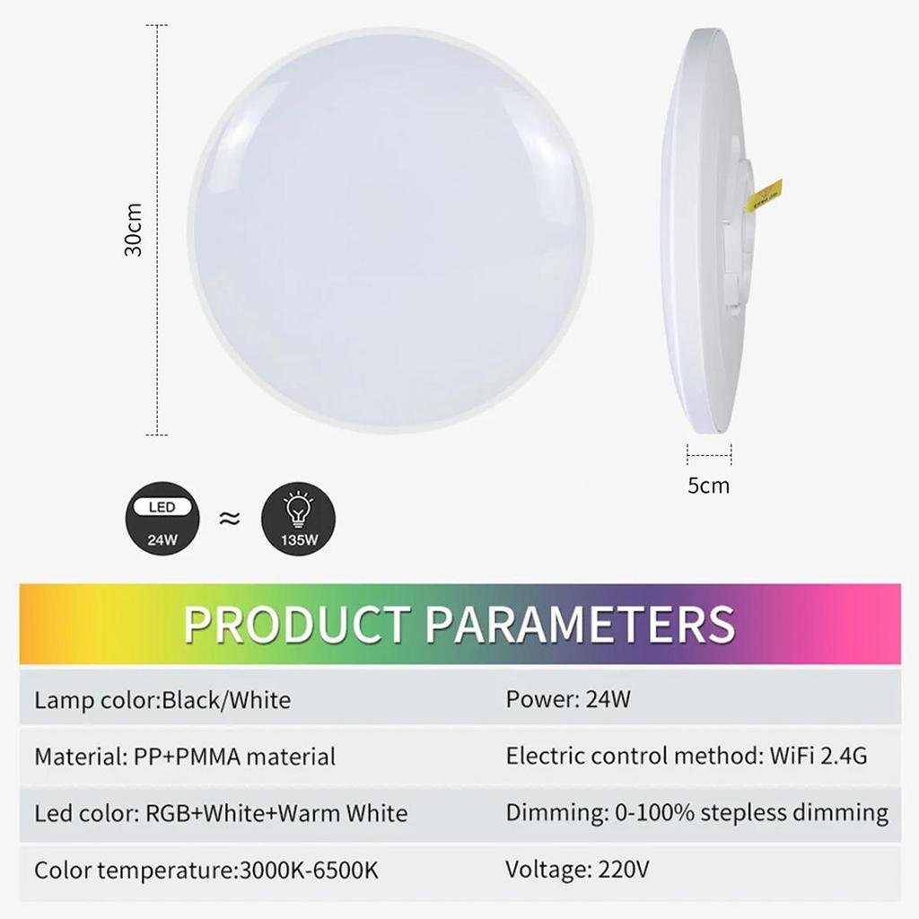 Smart Rgb Round Ceiling Light Fixture Spotlight Warm/white Lamp Dimmable Led Bluetooth Or Wifi 16 Colors Night Home Decor Lights