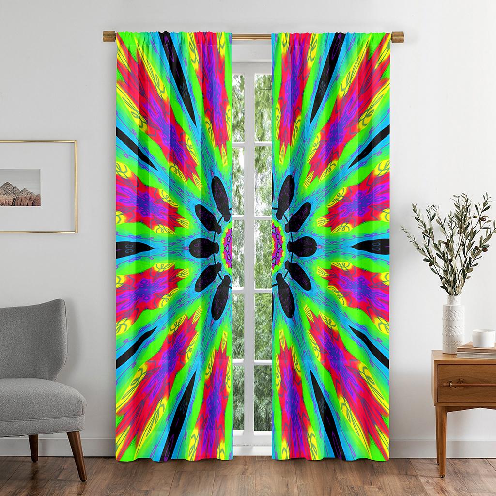 Abstract Colorful Kaleidoscope Texture Kids Blackout Window Curtain for Living Room Bedroom Bathroom Kicthen Door Cupboard Hooks
