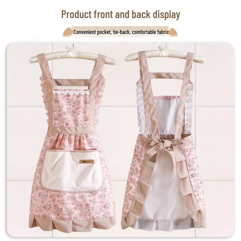 Women's High-End Cotton Floral Princess Apron - Waterproof, Oil-Proof, with Handy Wiping Skirt