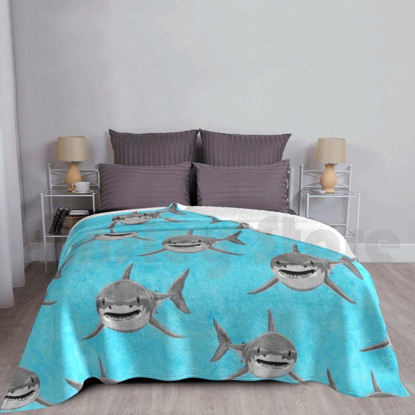 Great White Sharks-Teal Blanket Fashion Custom Sharks Great White Shark Lover Shark Week Shark Shark Size: 75*100cm, Weight: 230 GSM