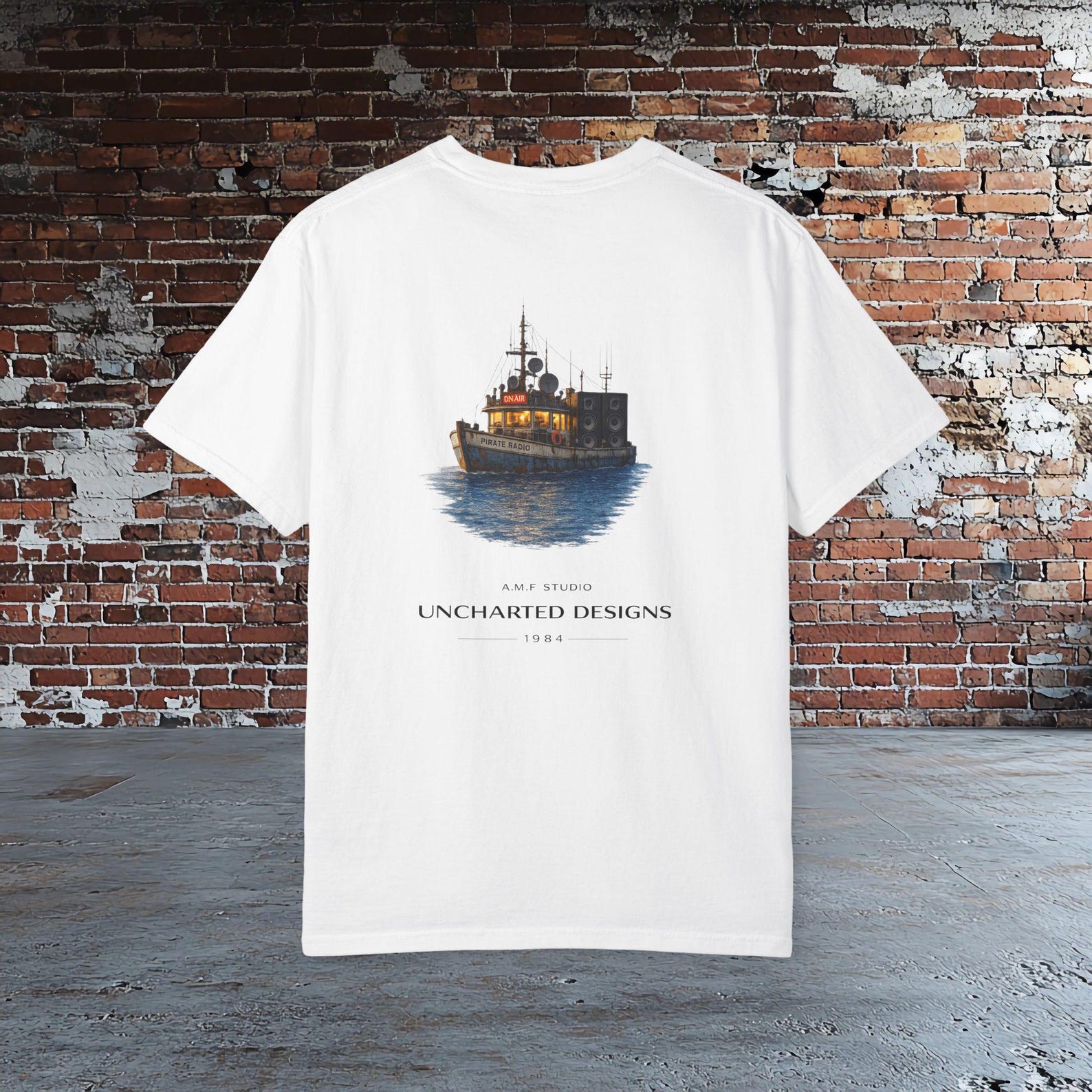 Pirate Radio Ship T shirt, Vintage Radio Boat Graphic Tee, Nautical BroadcasT shirt, Retro Radio DJ Tee, Pirate Radio Lover Gift M