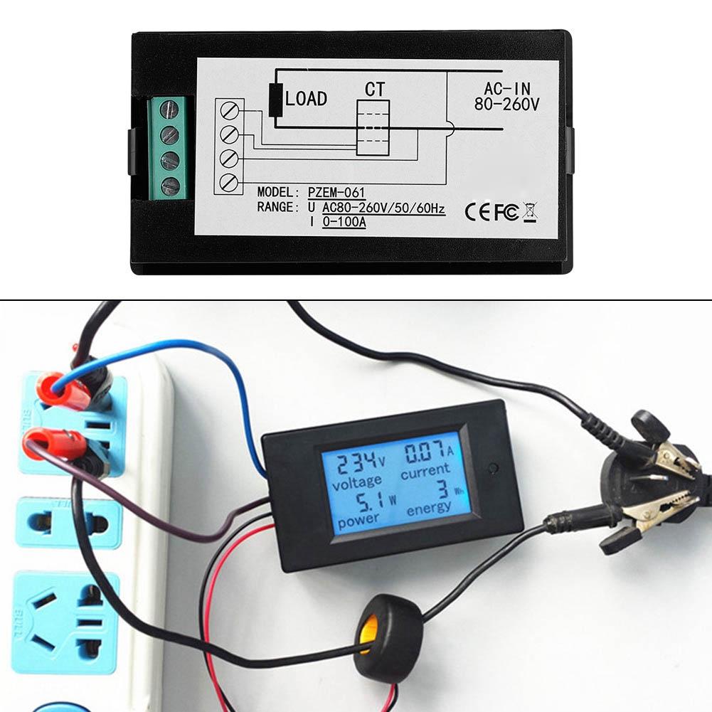 100A AC 80~260V Digital Power Meter Monitor Voltage KWh Watt Voltmeter Ammeter