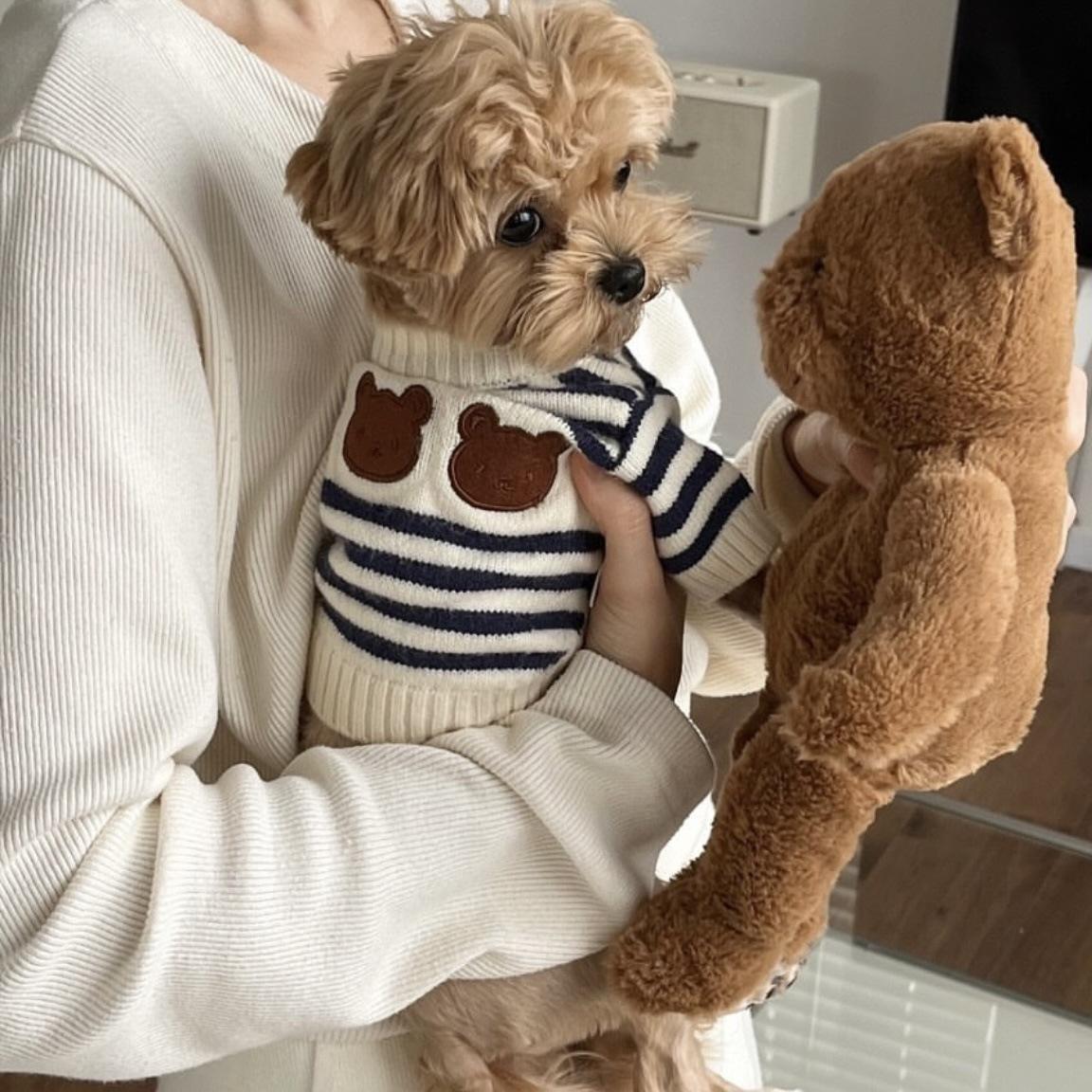 

Pet Spring and Autumn Striped Sweater Warm Pet Knitted Sweater Autumn Winter Thickened Small Medium sized Dog Cat Teddy Coat S