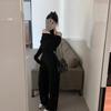 Elegant Korean-Style Women's Suit: One-Shoulder Irregular Long-Sleeved Top with Draping Pants, New Spring/Autumn 2026 Arrival.