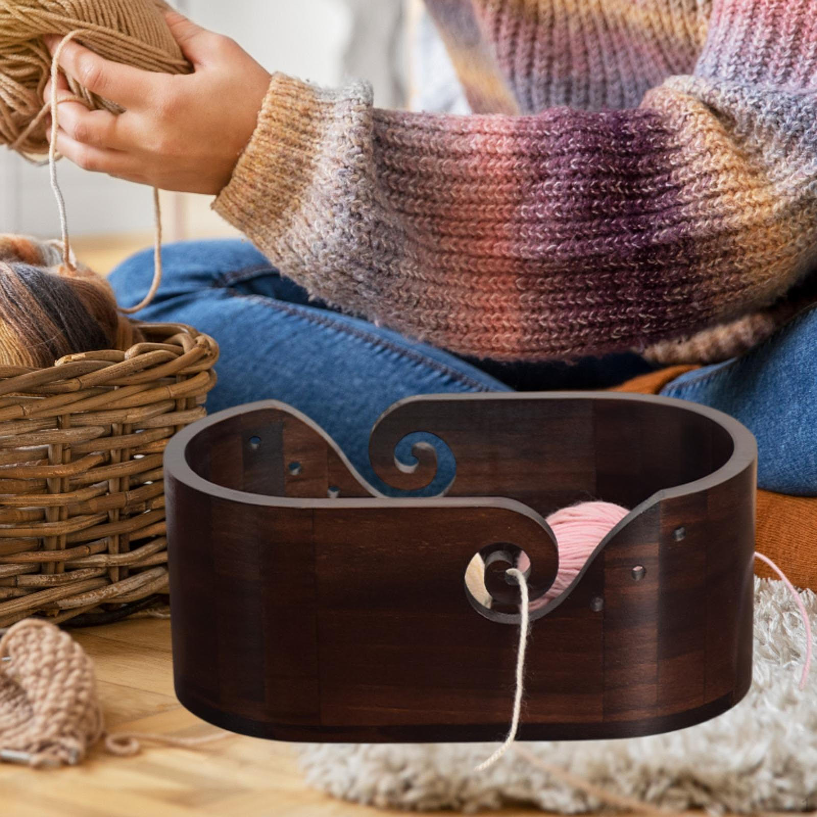 

Чаша для вязания, прочный переносной деревянный органайзер для пряжи, держатель для бабушки, любителей вязания крючком, Double Holes