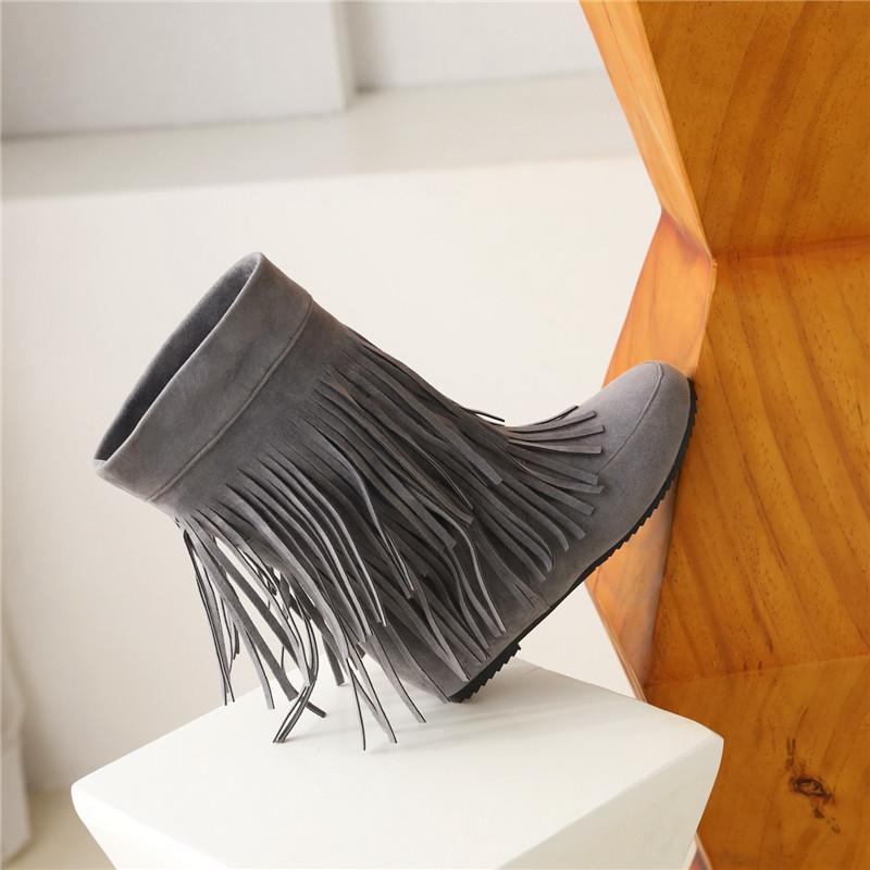 Ghete scurte cu talpă plată pentru femei, toamnă și iarnă, noi, casual, mărimi mari, cu franjuri