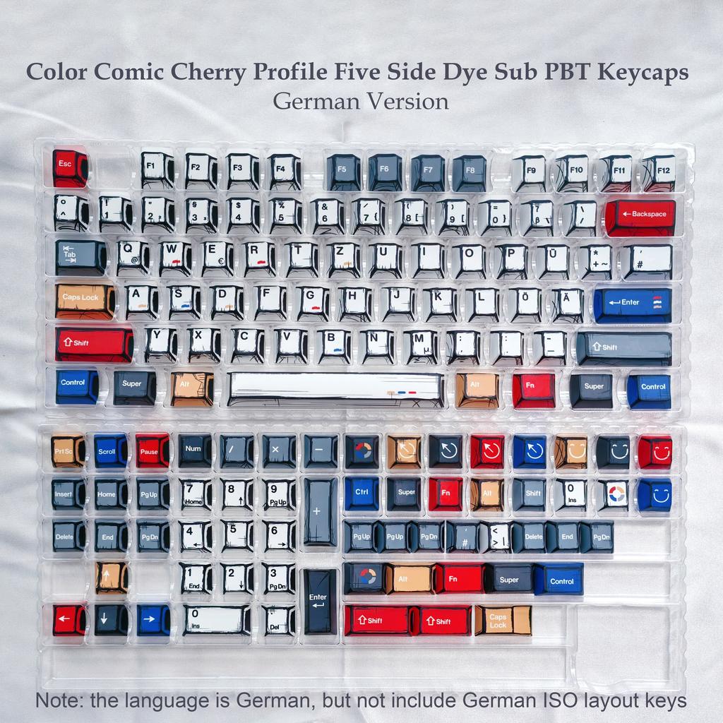 136 Keys Comic White English Korean German Layout Keycaps Dye Sub PBT Keycaps Cherry Profile for MX Switches Gaming Keybaord