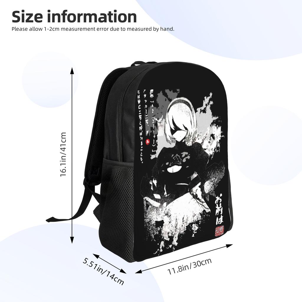 NieRs 2B Japan Ink AO DEN Backpack for Men Women Teenage High School Business Daypack Laptop Shoulder Bag with Pocket