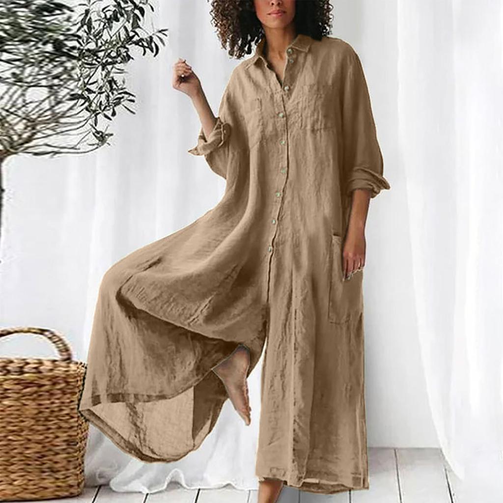 Women's Plus Size Jumpsuits Summer Casual Loose Cotton and Linen Wide-leg Jumpsuits
