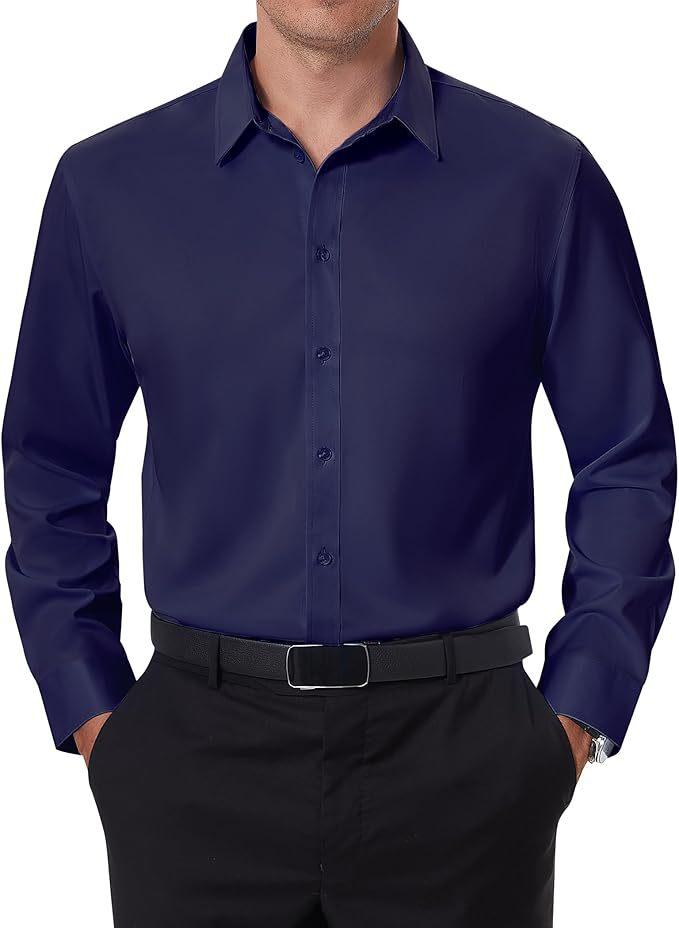 Four-sided stretch men's shirt business casual dress buckle-down non-ironing solid color shirt men's long sleeves