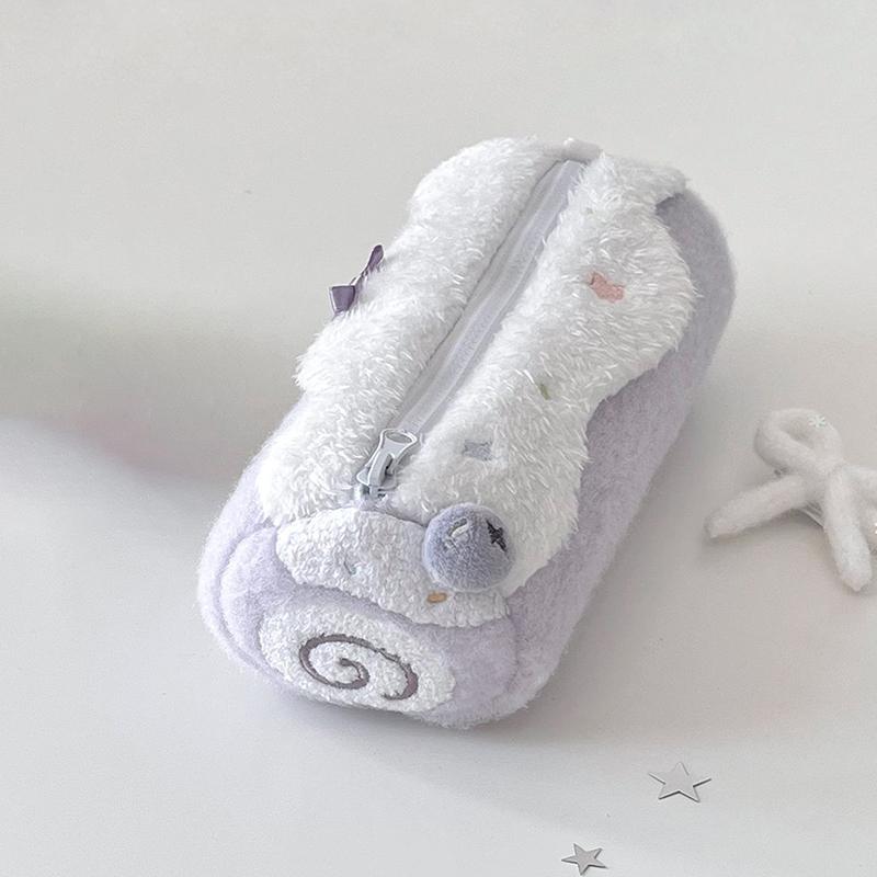 1Pc Cute Cream Swiss Roll Plush Pencil Case Large Capacity School Student Stationery Storage Bag