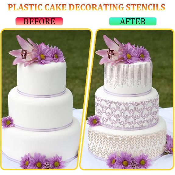 DI QIU REN 8PCS Cake Decorating Stencils & Templates, 8x9.8Inches Large Floral Cake Printing Fine Hollow Lace Cookie Fondant Dessert Cake Templates,
