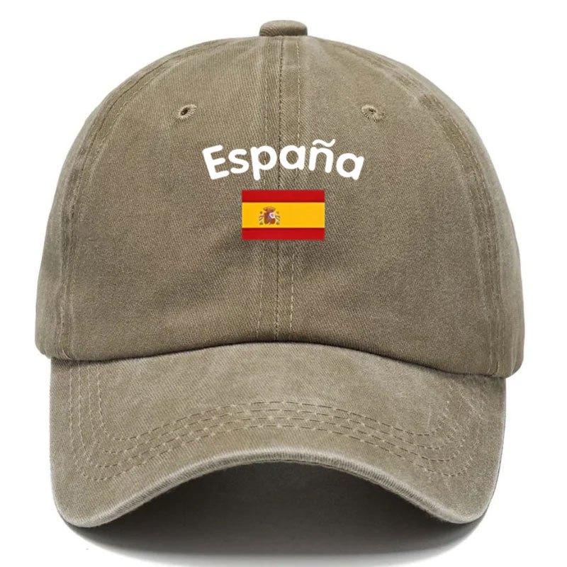 Vintage gewaschene Baseballkappe mit Espana und spanisch thematischen Aufdrucken Verstellbarer Hut Mehrfarbiges Used-Design Handge