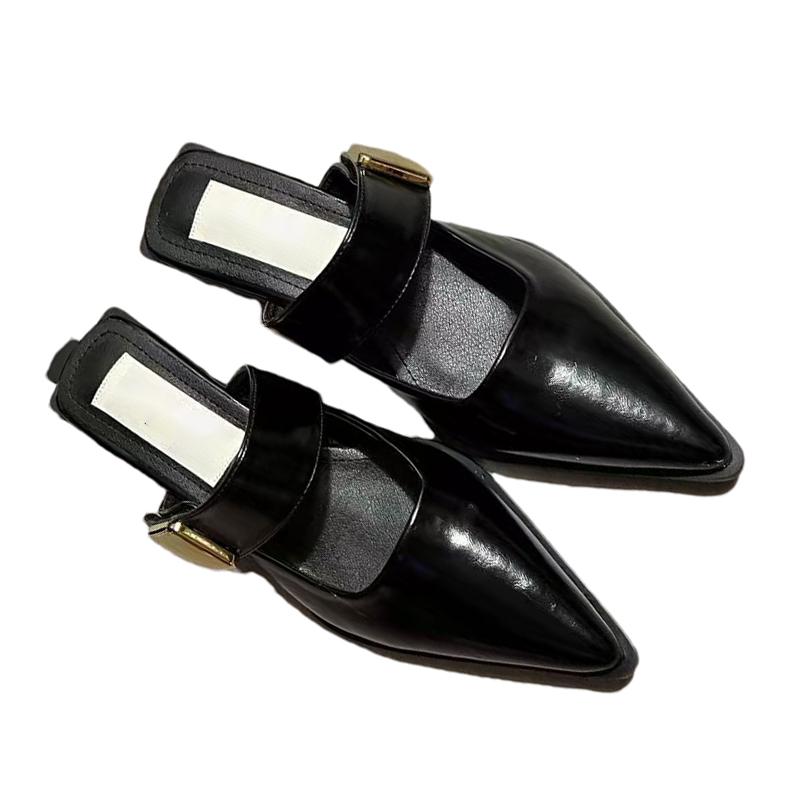 Fashion Retro Women Mid Heels Slippers Pointed Toe Heeled Sandals Woman Shoes 2025 Summer Classic Chunky Pumps Shallow Chaussures Femme