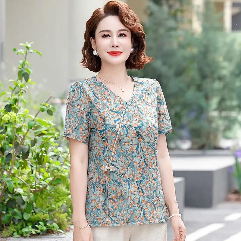 Summer New Chiffon Shirt Casual Top Temperament Middle-aged Chinese Style Shirt Summer