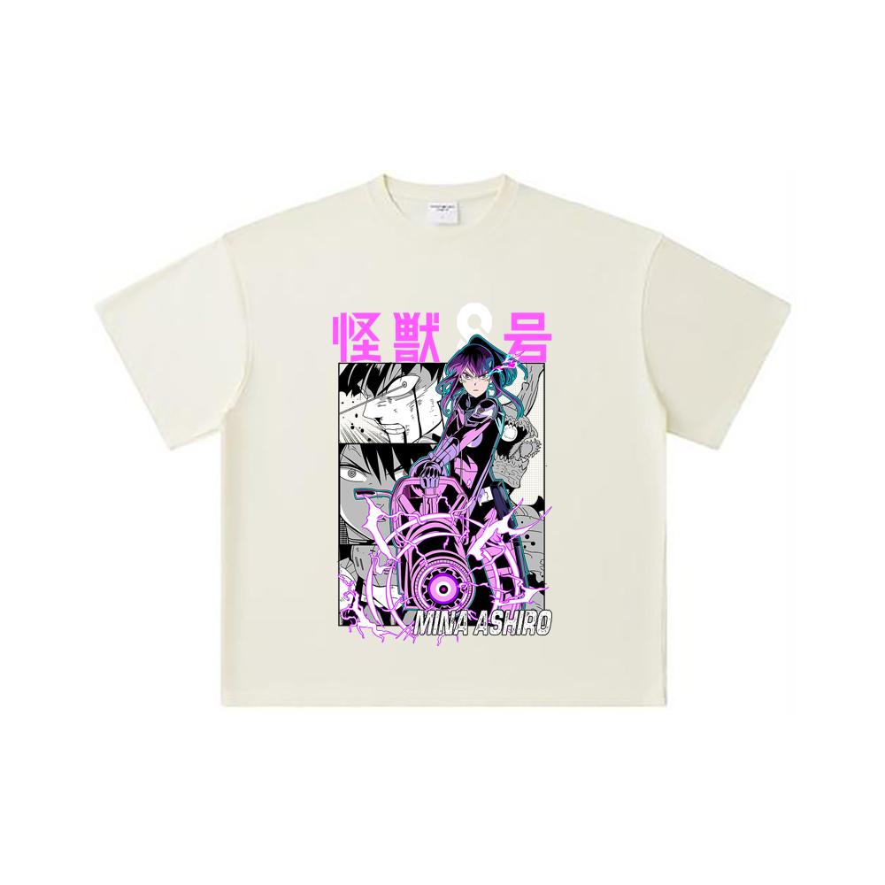 260 GSM Double Yarn 32 Count 100% Cotton Kaiju No 8 V15 Mina Print Unisex Heavy Cotton T Shirt