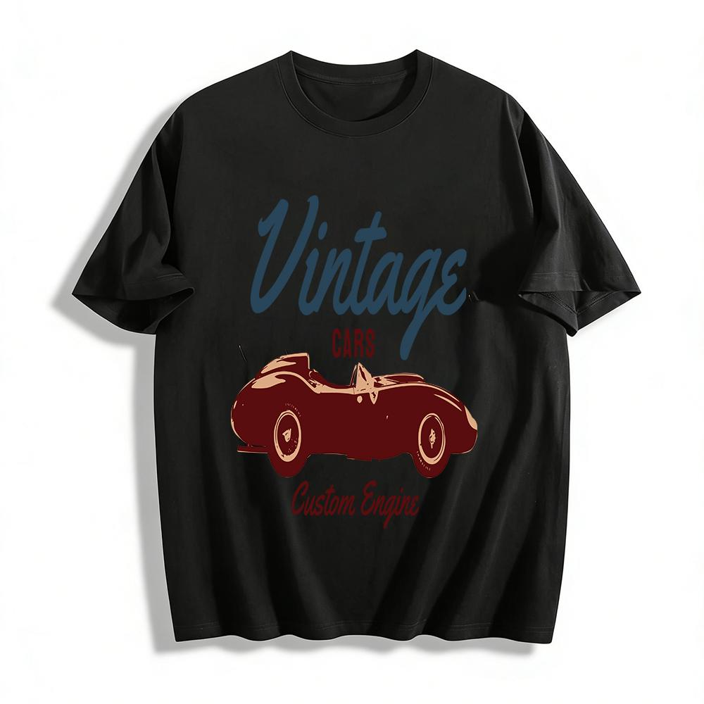 

Vintage Custom Engine Car Print Casual T-Shirt Retro Car Fans Top Pure cotton T-shirt XXS