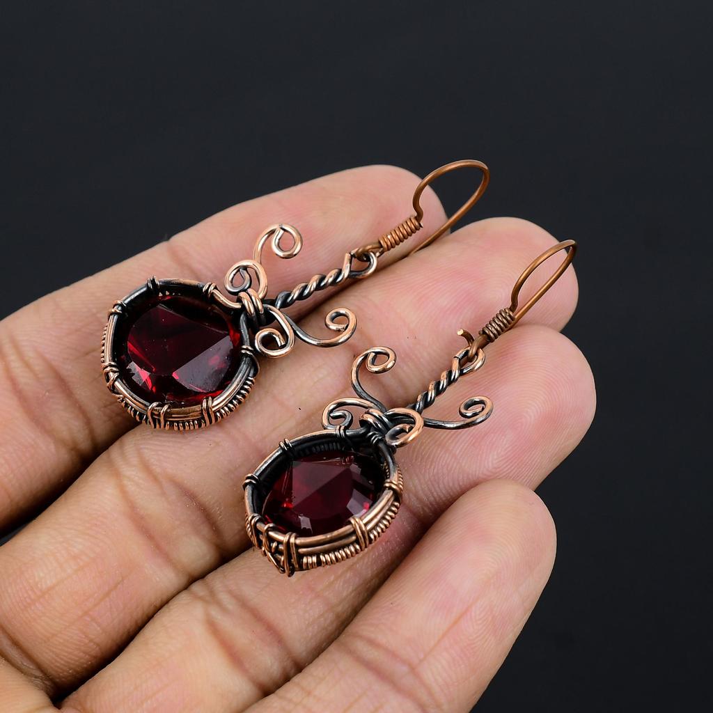 Garnet Jewelry, 999 Copper Wire Wrapped Earrings, Handmade Gemstone Jewelry Earrings For Memorial Day