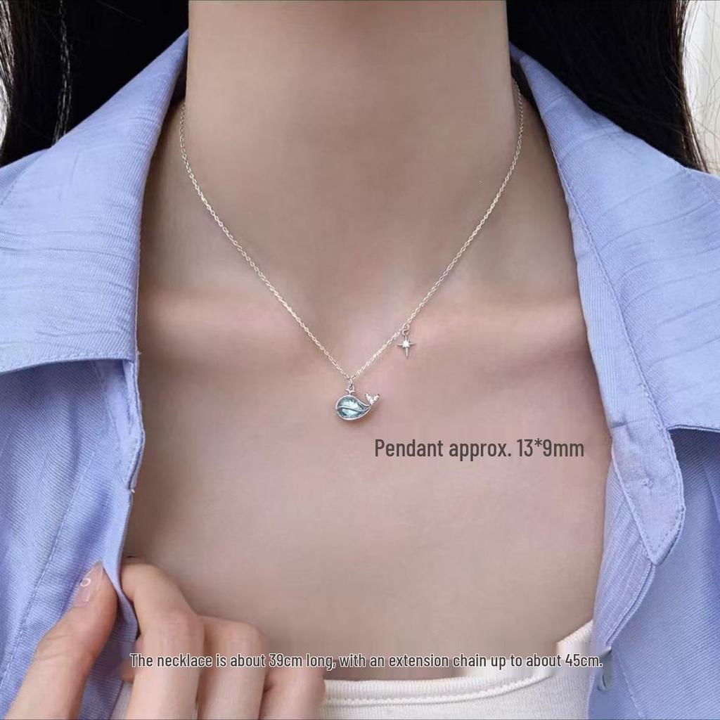 925 Sterling Silver Whale Pendant Necklace for Women - New 2025 High-End Light Luxury Clavicle Chain