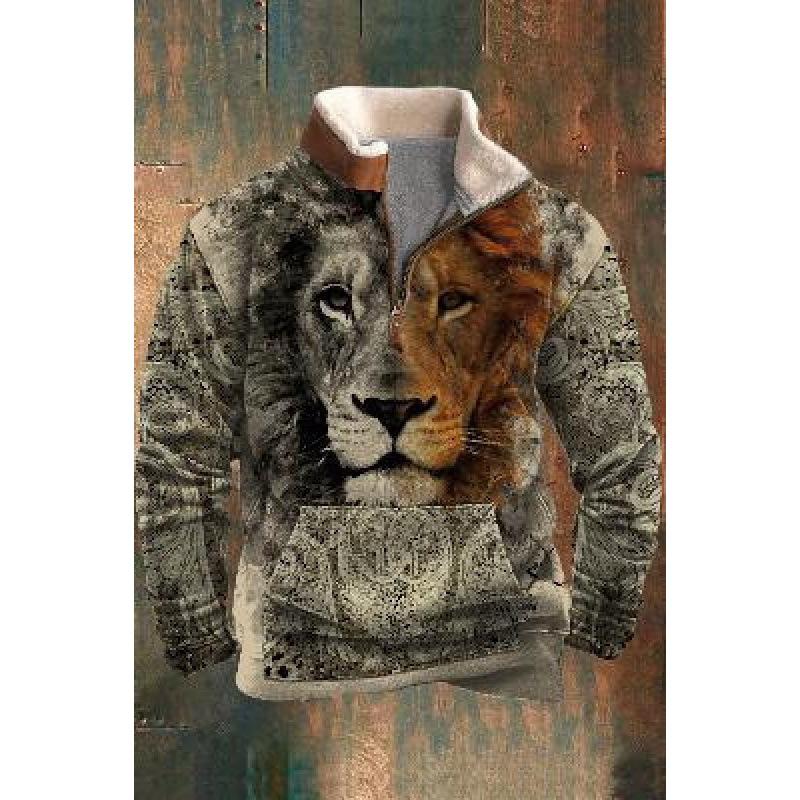 Spring And Autumn New Men'S Long Sleeve Half Zipper Printed Casual Fashion Trend Jacket