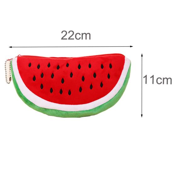 Watermelon Semicircle Short Plush Pencil Bag Stationery Storage Zipper Case