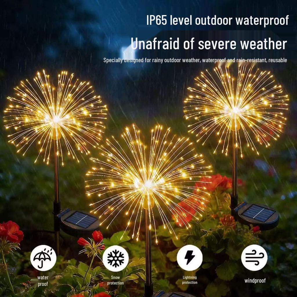 Waterproof LED Solar Firework Lights - Colorful Copper Wire for Outdoor Camping & Festival Decoration