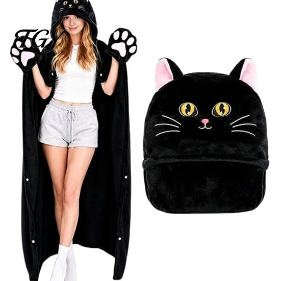 Cozy Sleep Wear Animal Wearable Blanket Hoodie, Adults Oversized Fleece Sweatshirt Comfortable Cape Sleepwear, Halloween Cosplay Costume Plush Hooded