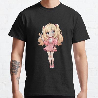 Summer Men Fashion Casual Shirts Short Sleeves Flirty Cute Blonde Anime Girl Black Tees Oversized T-shirts