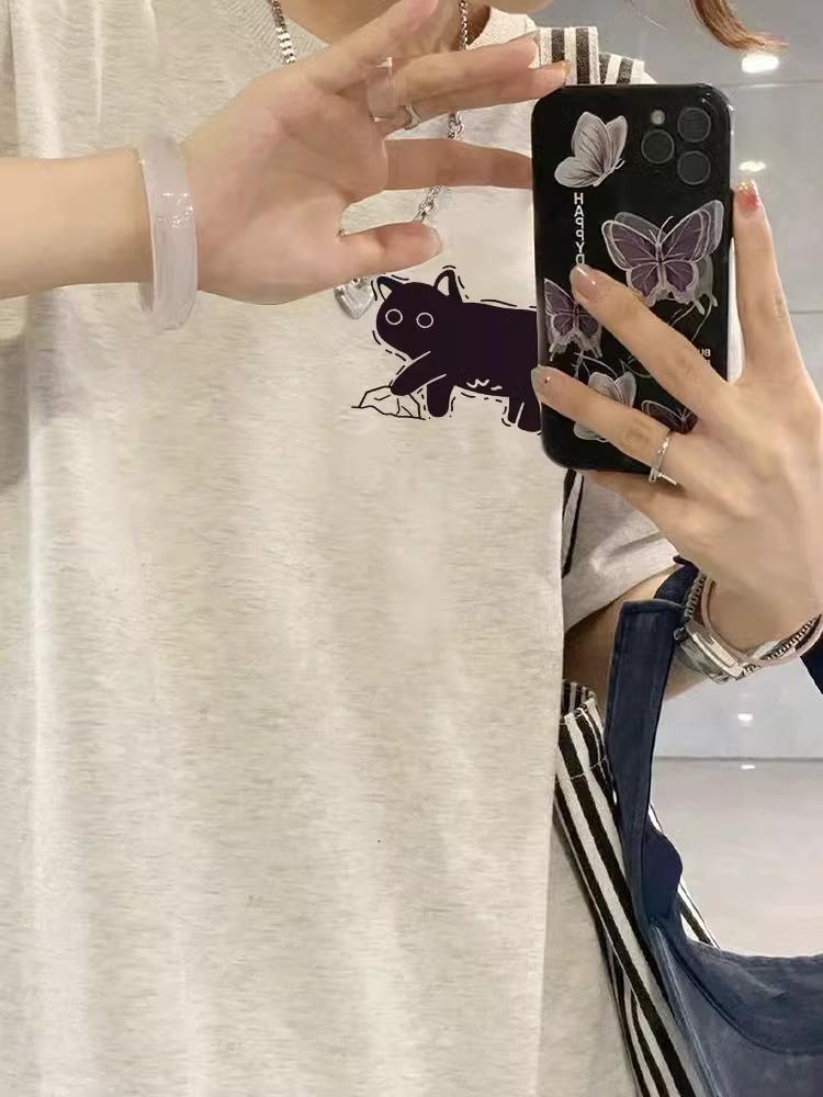 2025 Summer Women's Pure Cotton Cartoon Print Retro Short Sleeve T-shirt