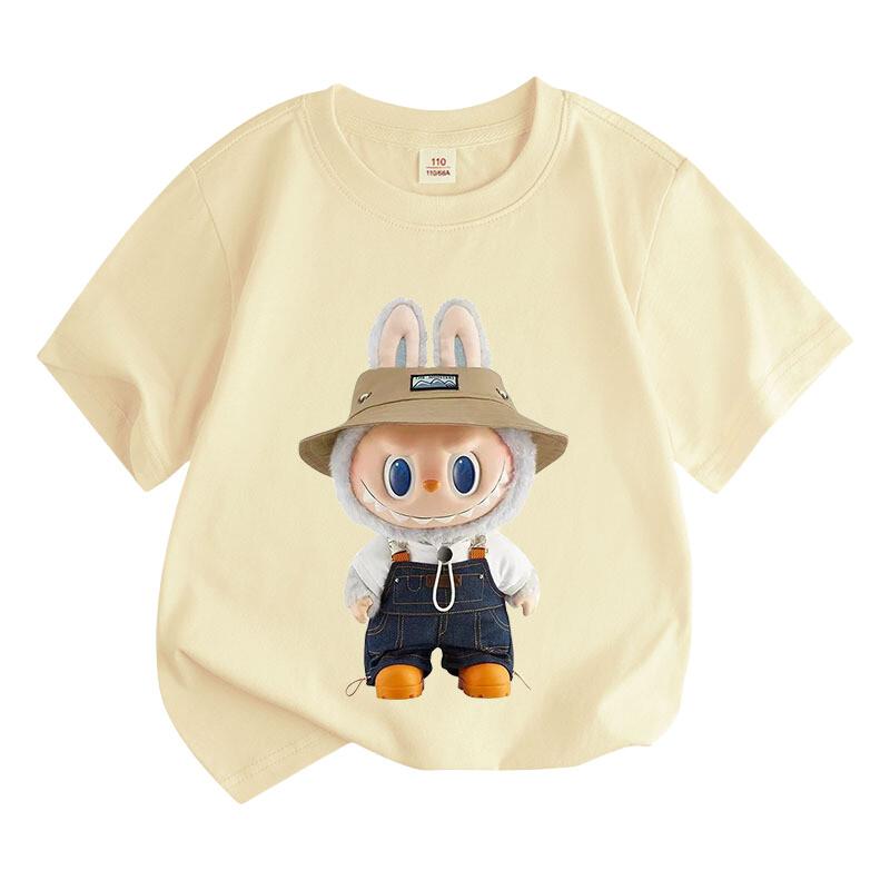Labubu Children's T-shirt Cute Monster Cartoon Girl Round Neck Short Sleeved T-shirt Fashionable Versatile Style Top