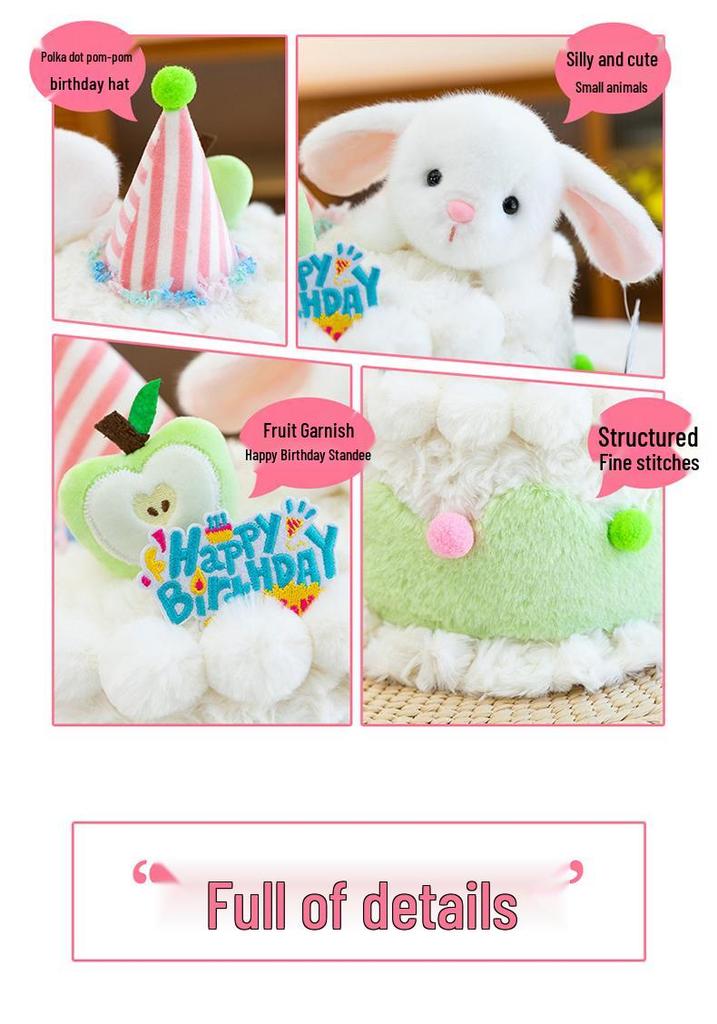 Cartoon Pet Birthday Cake Plush Toy Ornament - Cute Table Companion & Children's Gift