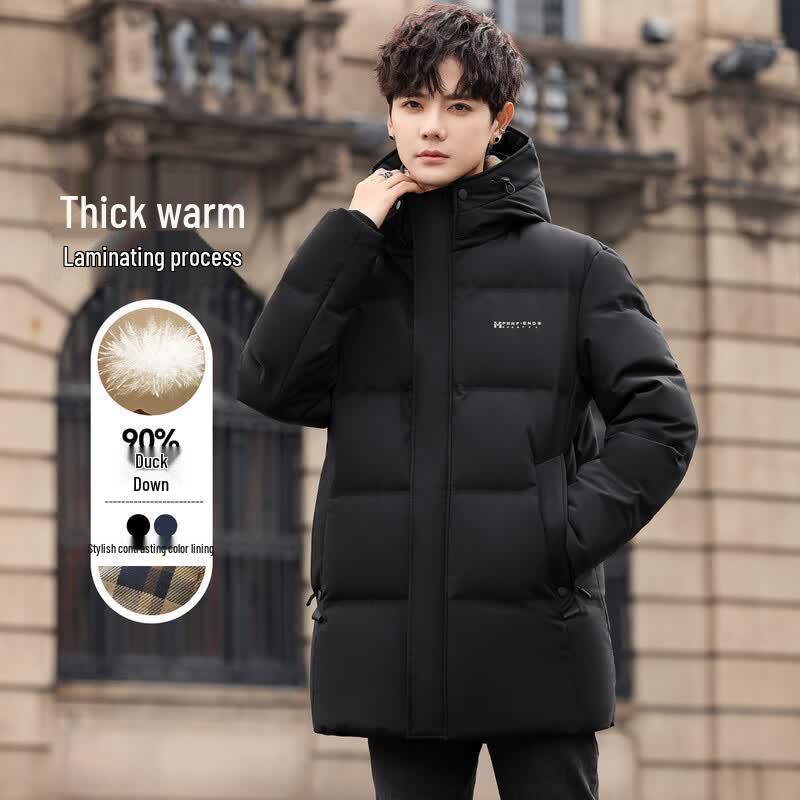 Snow Flying Men s Mid-length Hooded Winter Down Jacket 2XL