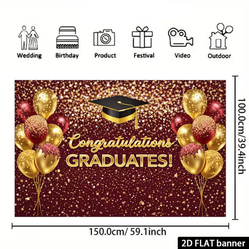 2D Grad Party Backdrop, "GRADUATES!" with Balloons Photography Background Banner