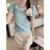 Design Straps Sweet Short-sleeved T-shirt for Women's Spring and Summer New Products, and White Bottoming Shirt for Girls