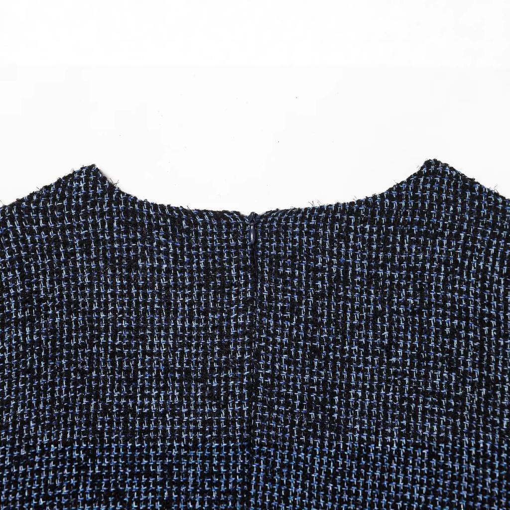 European and American autumn and winter new women's clothing temperament with belt short-sleeved tweed contrasting dress
