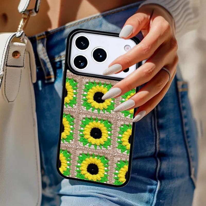 Granny Square Crochet Phone Case For iPhone 17 Air 14 15 13 12 Max Cover For Apple 14 15 16 16e 11 Pro Max Plus