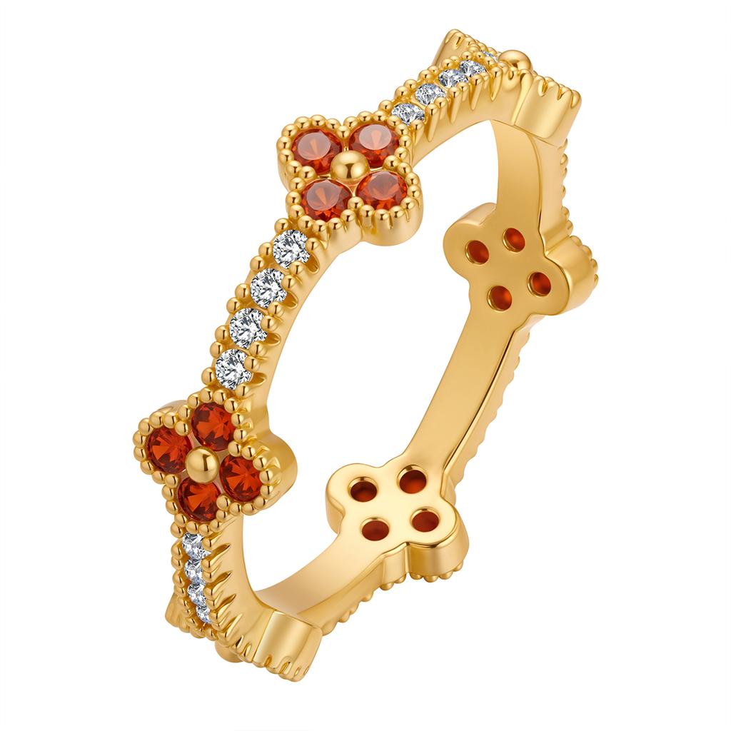 Kinitial High Quality Simple And Fashionable Korean Crystal Zircon Fower Women's Ring Golden-Plated Copper Ring Wholesale