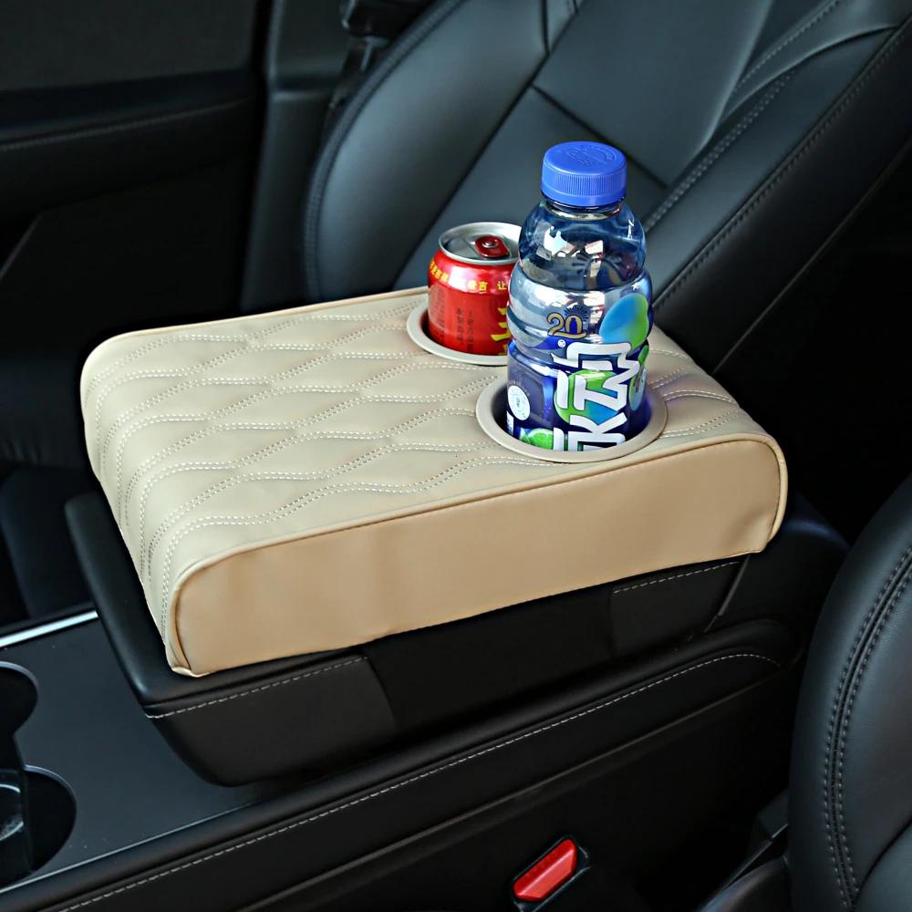 Auto Mittelkonsole Armlehnenkissen Weiche Bequeme Memory-Schaum Armlehnenkissenmatte mit 2 Getränkehaltern Universell für die meisten Autos