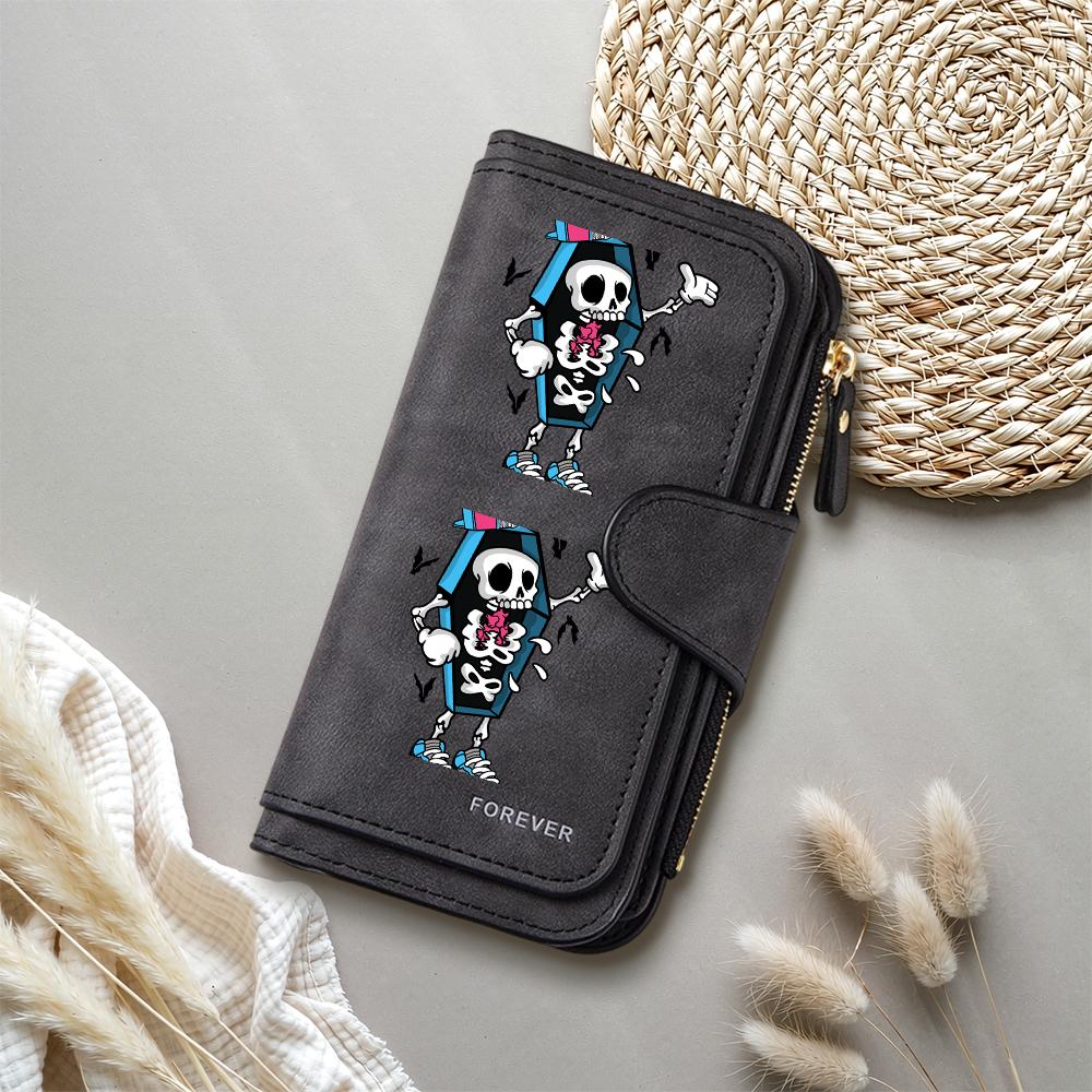 Cool Skeleton Print Women Long Wallet Fashion Portable Multi Slot Card Holder Purse