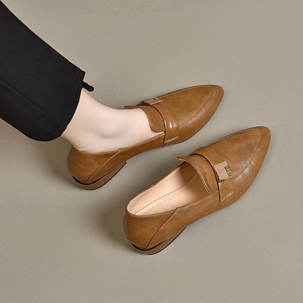 Pointed single shoes women's 2025 spring new British style simple temperament work shoes two kinds of height shallow mouth dress shoes