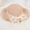 Sweet Lace Bow Straw Hat Outdoor Big Eaves Sun Hat Fashion Lace Ribbon UV Protective Straw Hat