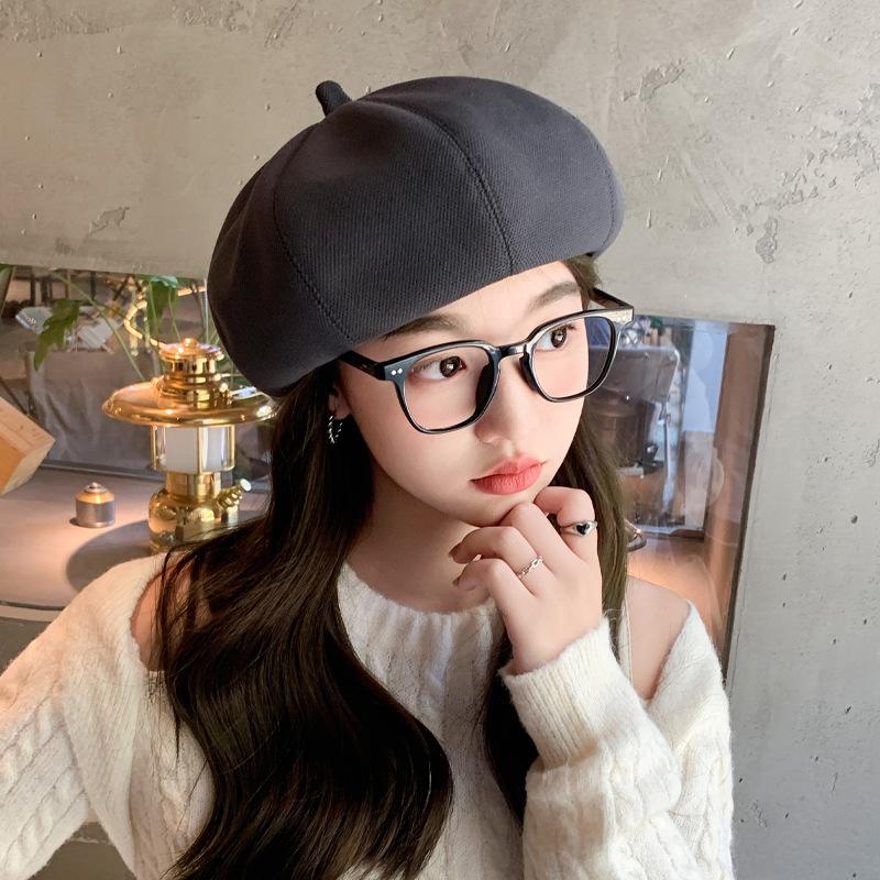 Black Beret Women Spring and Autumn Ins Internet Celebrity Painter Hat Women Summer Face Small Octagonal Hat Big Head Circumference
