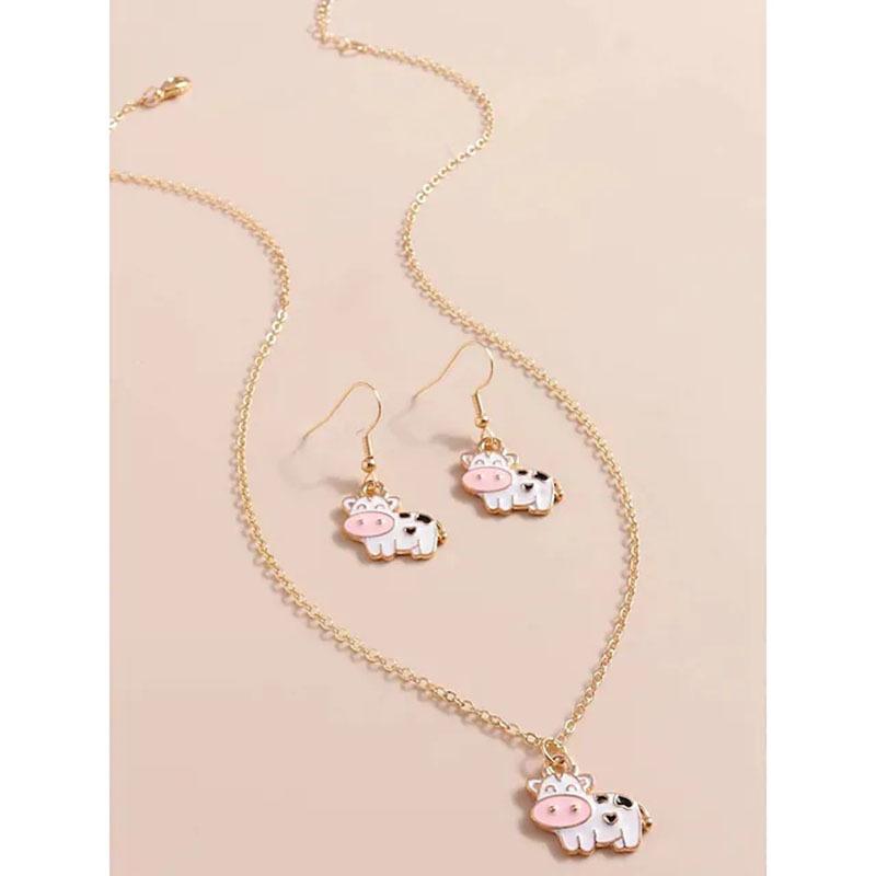 Νέο, Παιδικό Σετ Κολιέ Σκουλαρίκια Καρφωτά, Φοιτητικό Κοσμήματα Αγελάδας για Γυναίκες