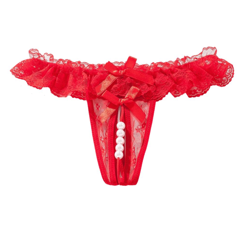 Mesh Hollow Lace Pearl Panties Low Waist See-through Thong Fashion Underwear for Women  Gifts