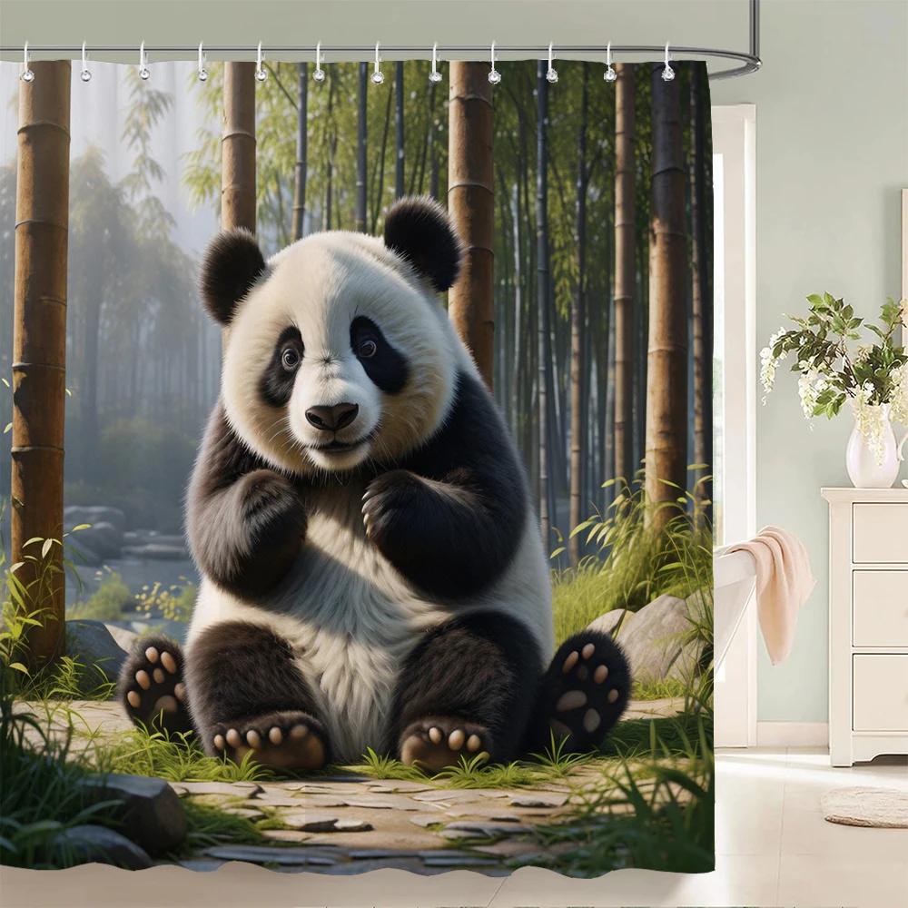 1 pcs Bear, panda, cat, animal printed shower curtain bathroom partition bathroom curtain with hooks home decorative curtain