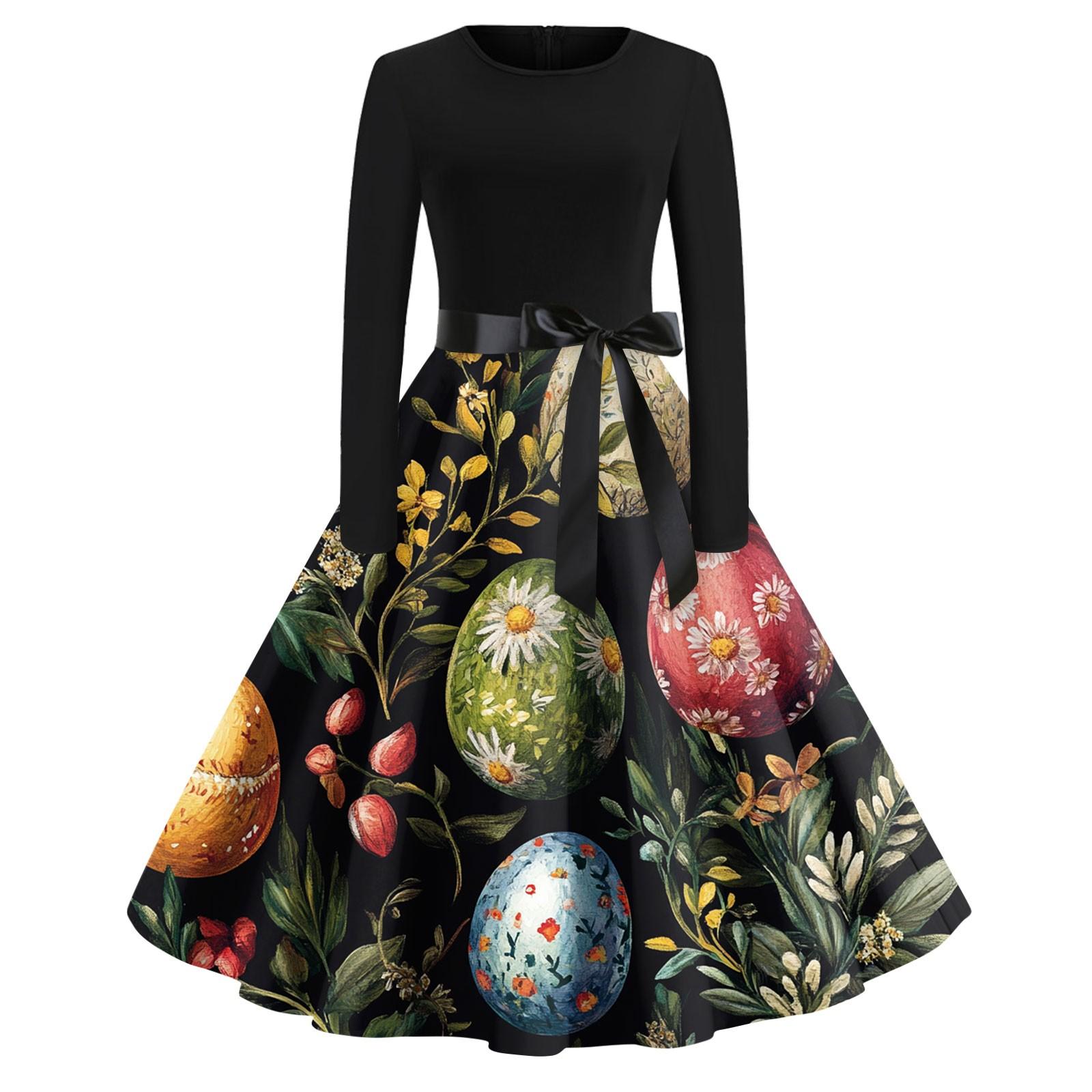 

Женские платья модные повседневные облегающие платья с круглым вырезом и принтом на Пасху с длинным рукавом XL красный