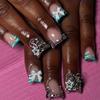 24Pcs Y2K Punk Short Duck Shaped Press On Nails Rose Pink Black French Tips With Diamond Star Flower Decor Fake Nails
